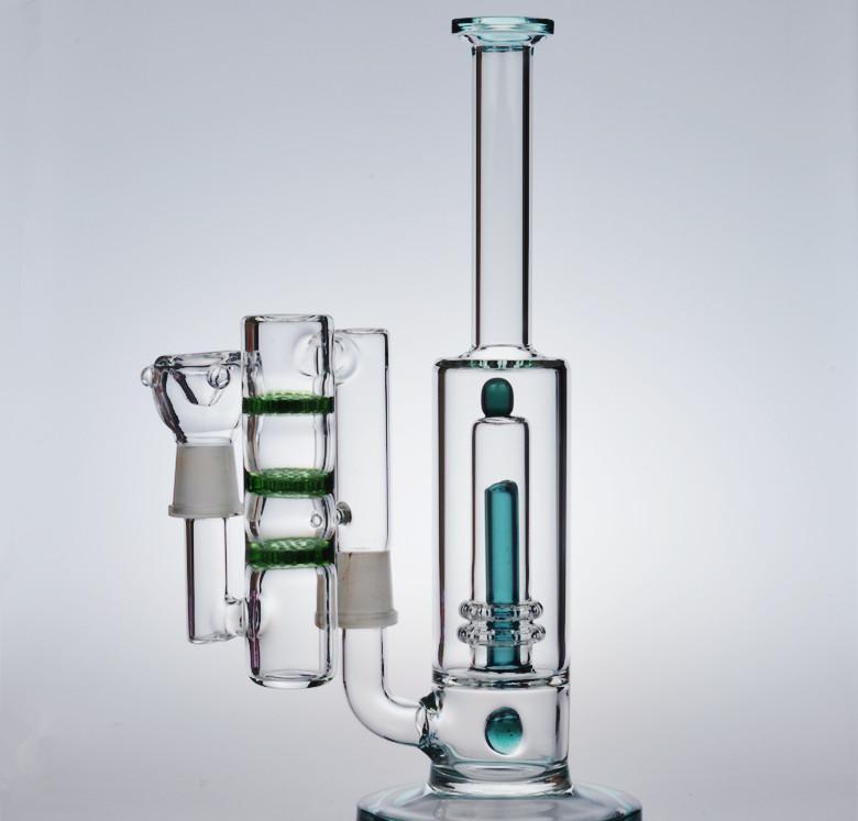 teal glass water bong with ash catcher
