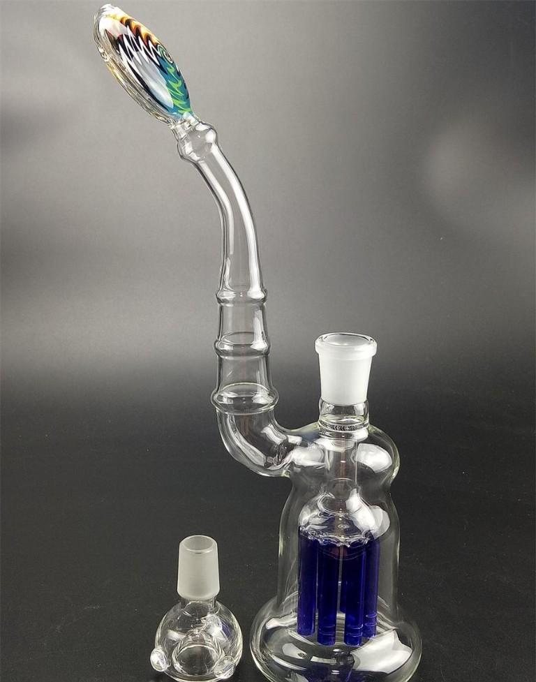 10.8 Inches Colorful Bong 10.5 inches Glass Bong with 8 Arm Thick Recycler Bubbler Oil Rigs 14.5mm Glass bowl