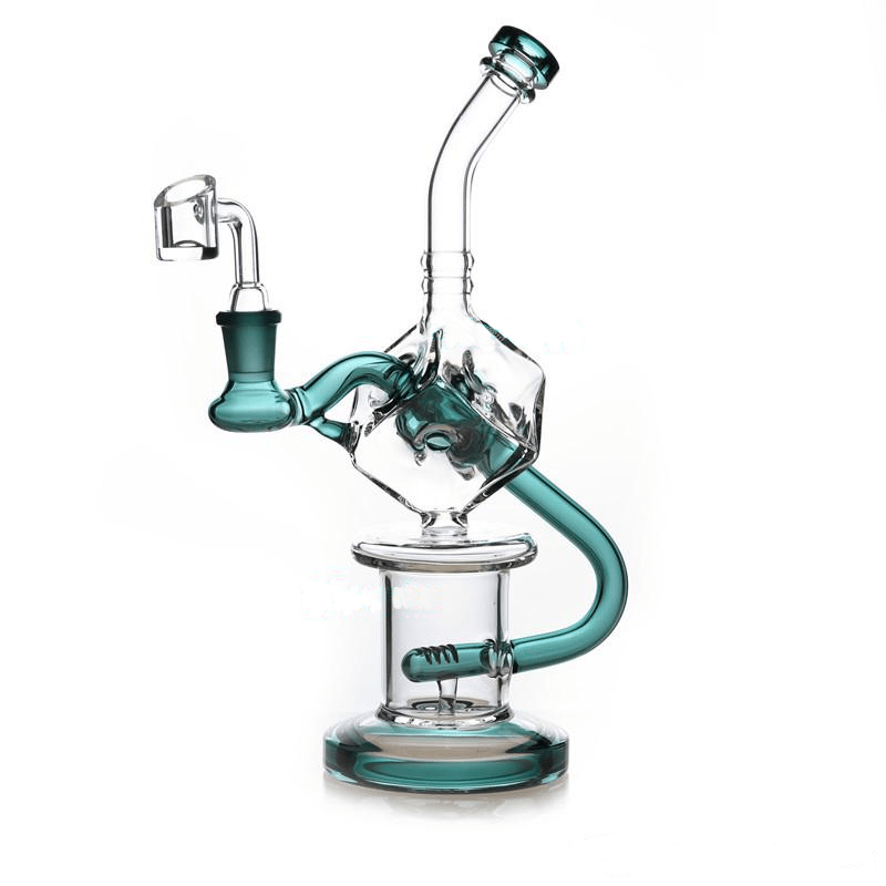 Teal artistic cube bong with banger
