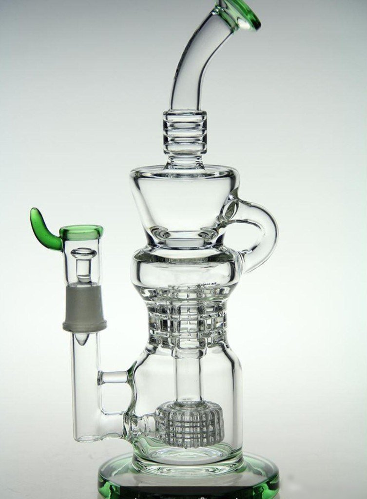 green Newest Recycler vapor rig scientific bongs 11 inches glass bongs water pipe Pulse bongs glass dabrigs glass waterpipe barrel incycler