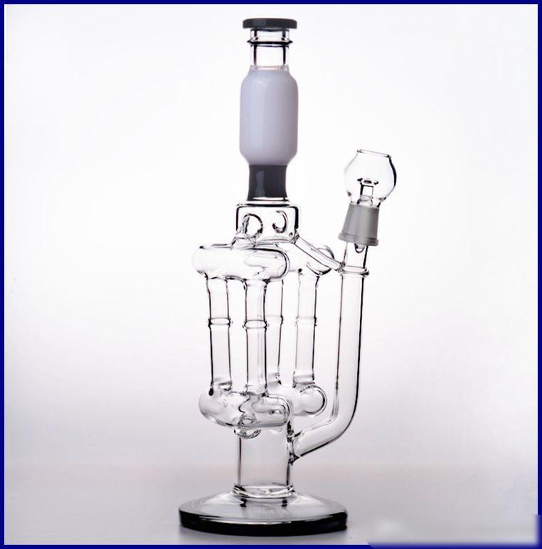 Black glass bongs water pipes heady recycler oil rigs bowl bubbler incycler smoking honeycomb perc joint 18mm male tall 33cm 04