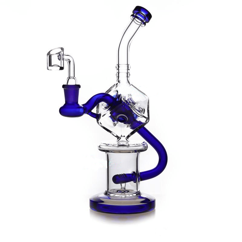 Blue artistic cube bong with banger