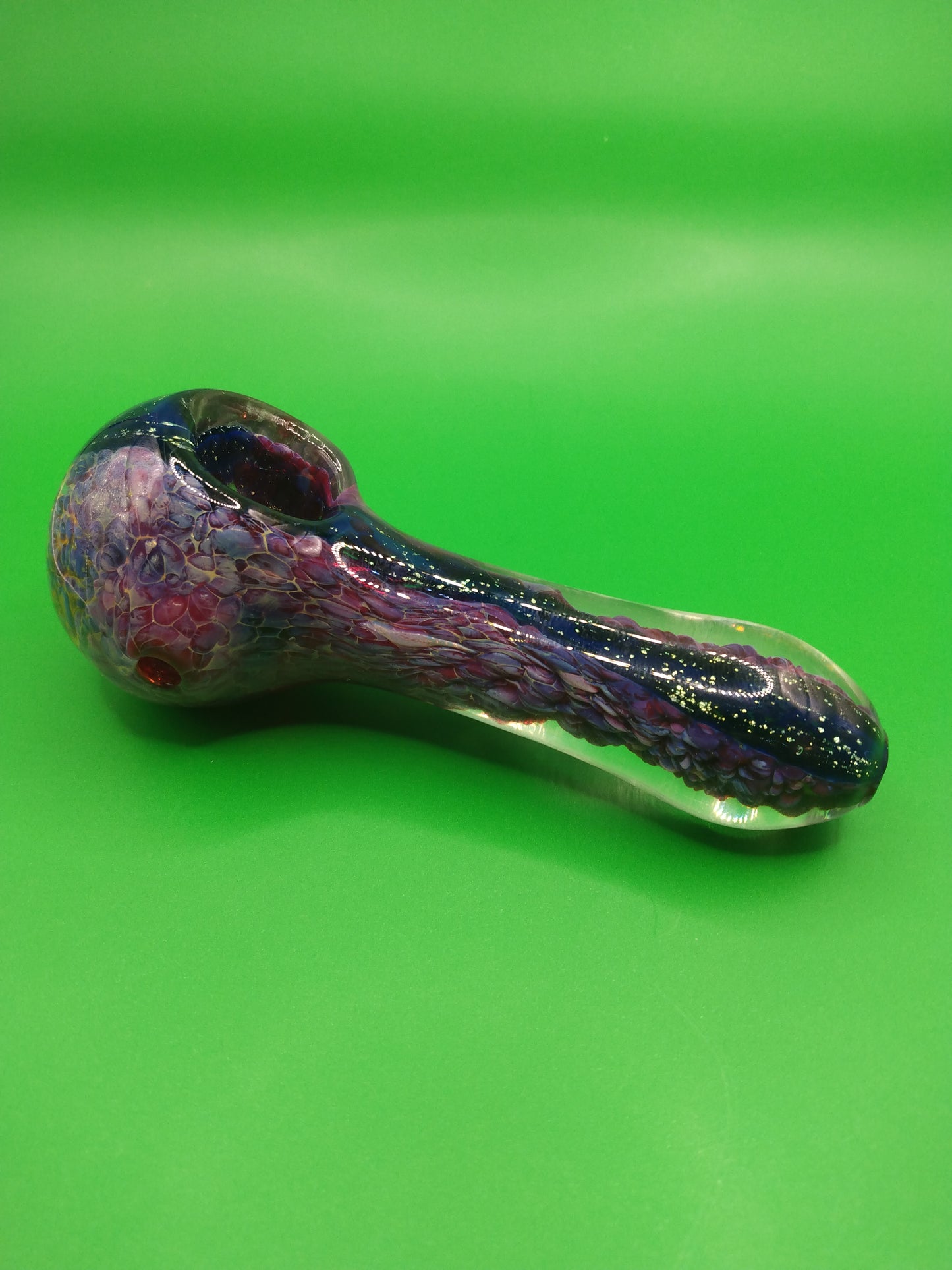 4" Purple and Dark Blue Striped Glass Hand Pipe (Spoon)