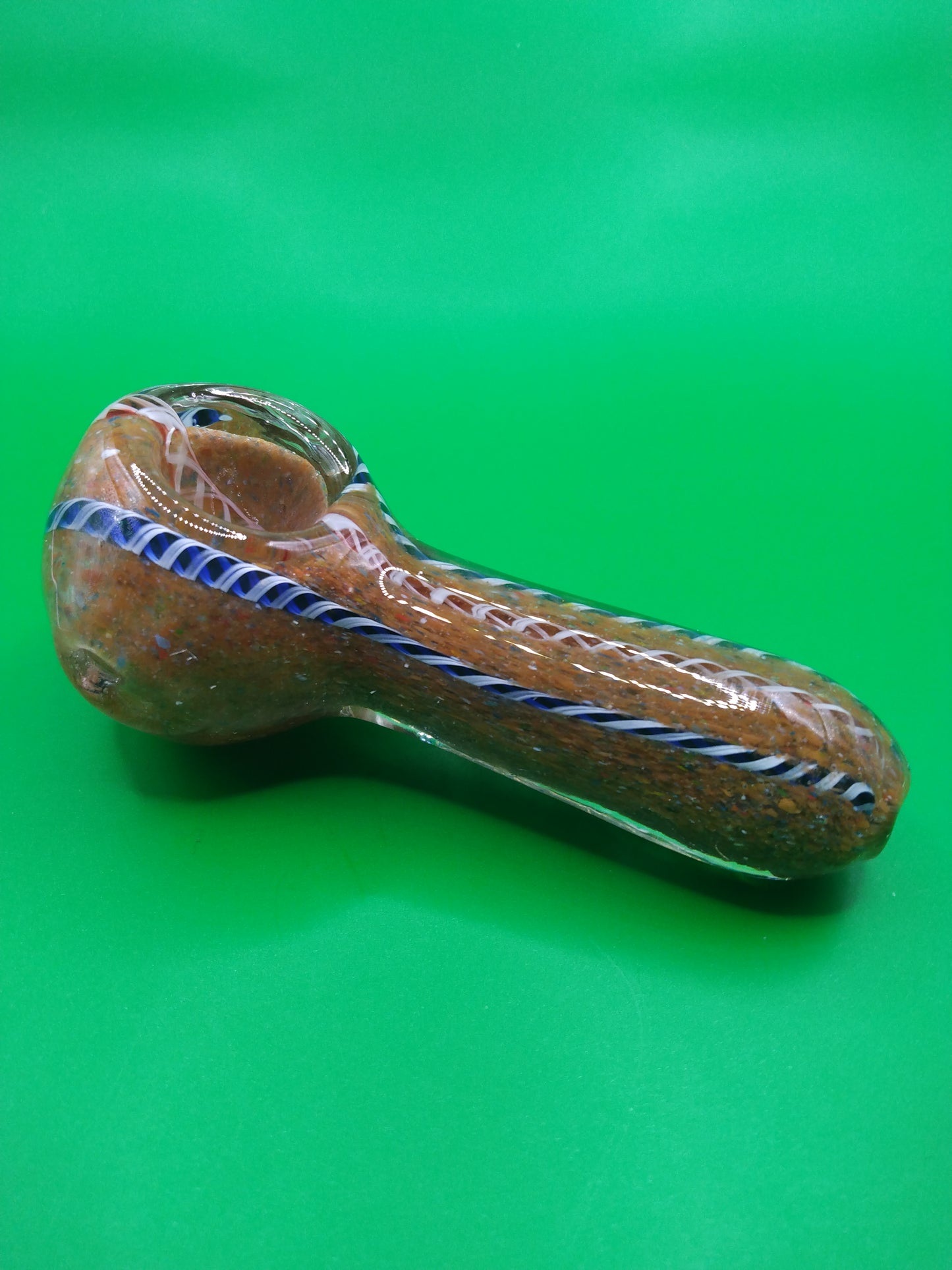 3.5" Brown & White/Blue Striped Glass Hand Pipe (Spoon)