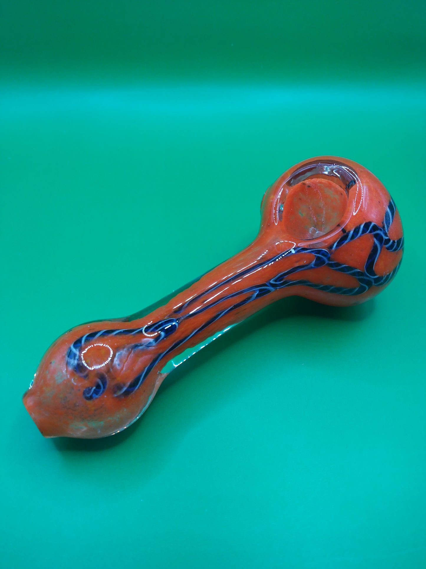 4" Orange and Blue Striped Glass Hand Pipe (Spoon)