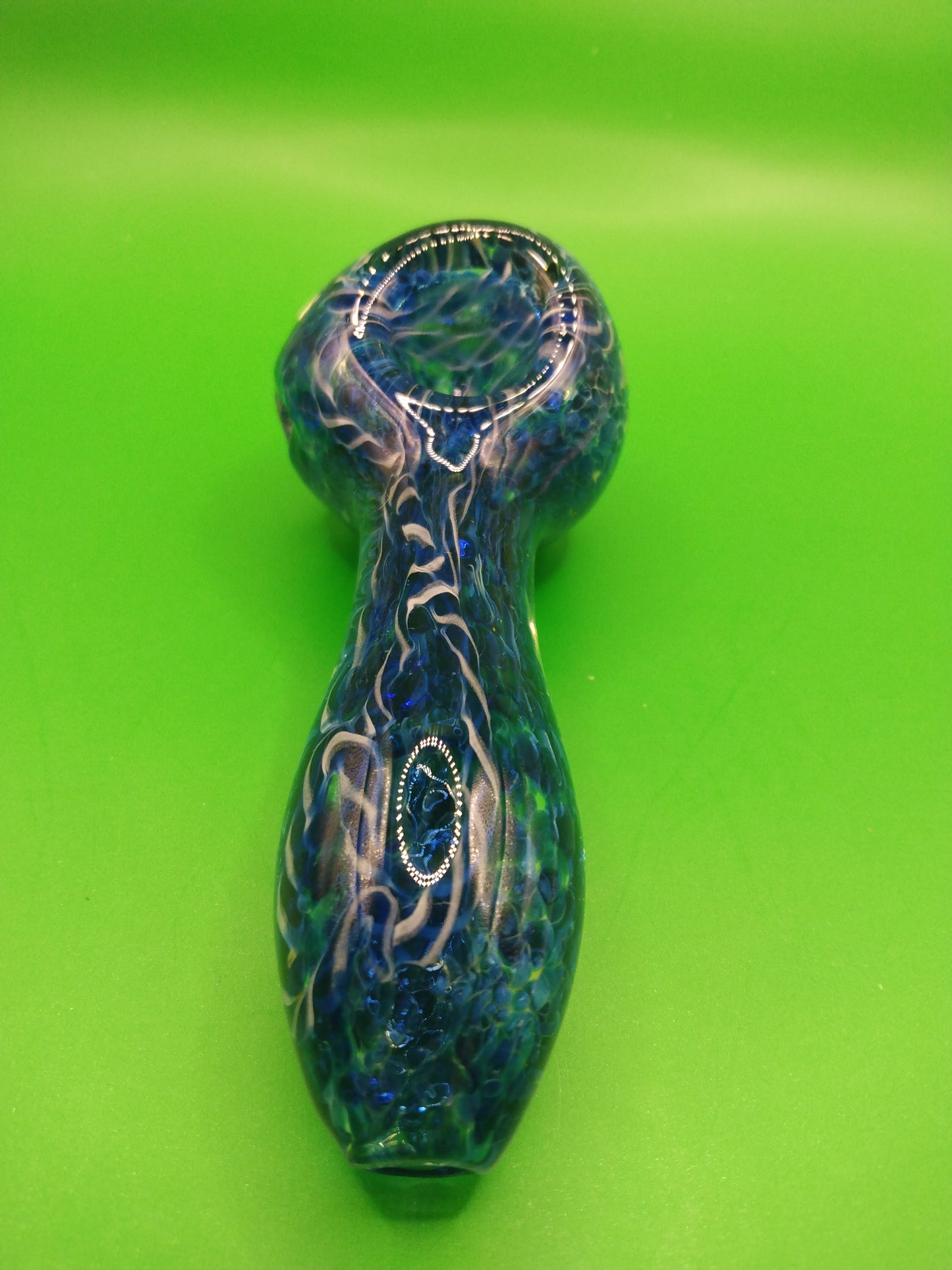 4" Dark Blue and White Glass Hand Pipe (Spoon)