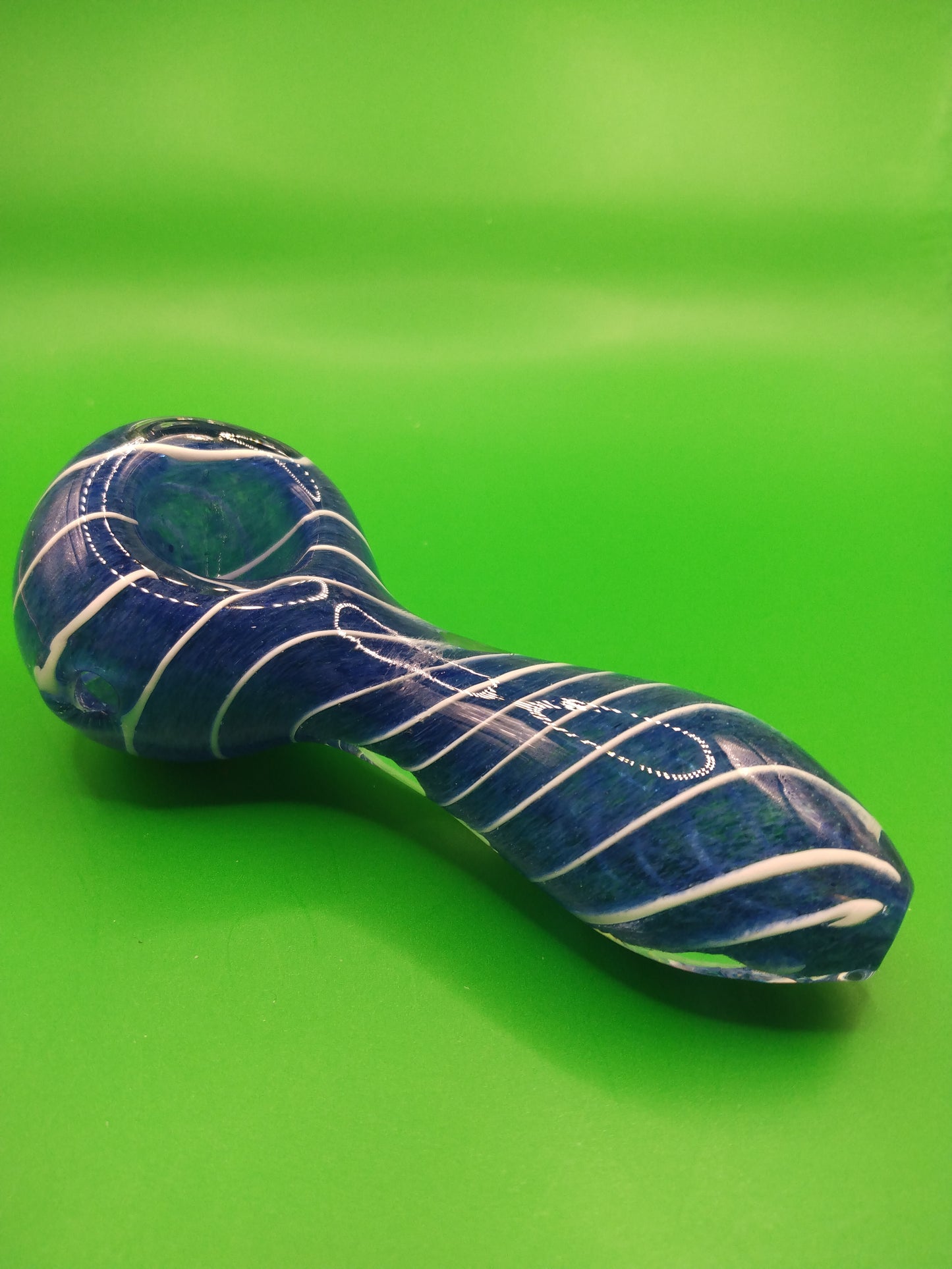 4" Blue and White Striped Glass Hand Pipe (Spoon)