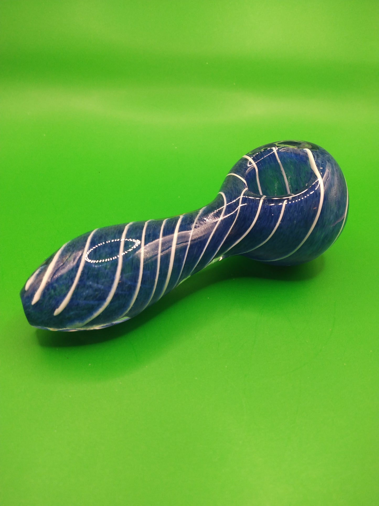 4" Blue and White Striped Glass Hand Pipe (Spoon)