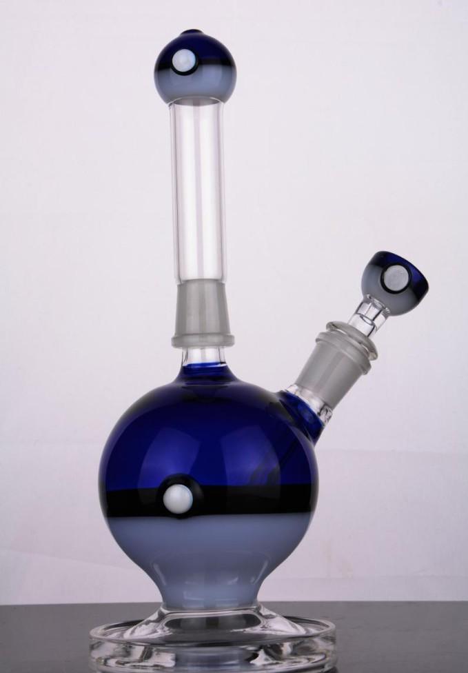 Heady Yellow Poke Bubbler Bong Colorful Recycler Dab Rig Blue Thick Ball Beaker Removable Bong with 14MM joint