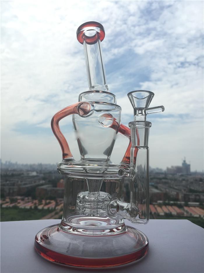 High-end Design Red Accent Wake & Bake New Bongs Glass Oil Rigs Incycler Water Pipes With Matrix Stereo Free Shipping