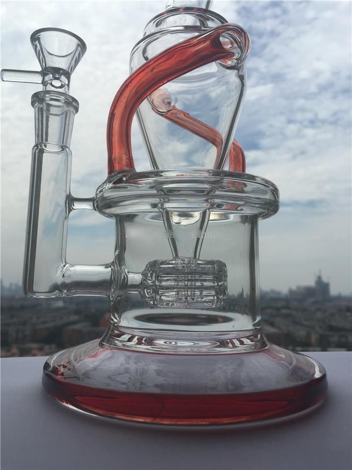 High-end Design Red Accent Wake & Bake New Bongs Glass Oil Rigs Incycler Water Pipes With Matrix Stereo Free Shipping