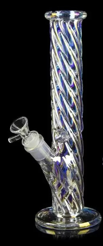 Iridescent Swirl Bong - Straight tube- 13.3in Tall | 14mm Bowl